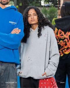 Grey Distressed Y2K Hoodie