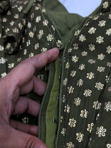 Mehendi Green Full Hands Blouse - Back Open