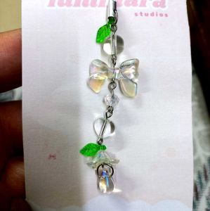 💎 Floral Drop Phone Charm with Bow, Heart &amp; Leaf