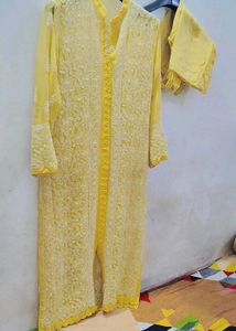 Yellow Lucknowi Chicken Curry Kurta With Inner