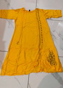 Yellow Embroidered Cotton Kurti