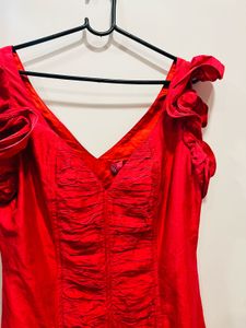 Red Ruffle Sleeve Beautiful Dress