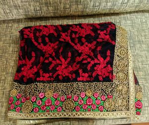 🥀🖤✨Heavy Black Embroidery Net Saree✨🖤🥀