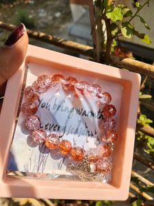 Peach Bracelet with Lotus Charm