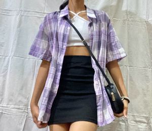 Oversized Lavender Checkered Shirt
