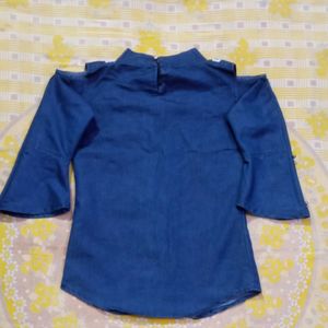 Denim Style Blue Top With U Shoulder Cut