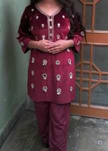 Maroon Velvet Coord Set