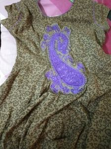 Aesthetic Grey Purple Printed Cotton Anarkali Suit