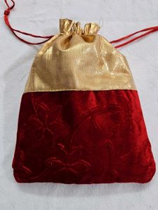 Red &amp; Gold Floral Drawstring Bags - Set of 4