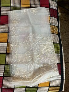Embroidered White Sheer Stole