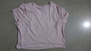 Light Pink Cropped Top With Rib Trimmed Neckline ,  Short Sleeves