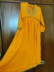 Sale - Yellow Maxi Dress With Embroider