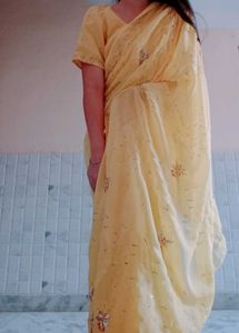 Yellow Embellished Saree With Blouse