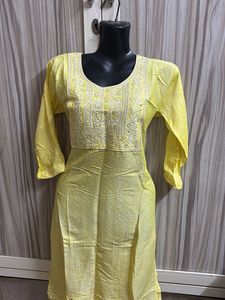Yellow Embroidered Kurti