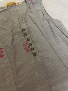 Grey Embroidered Sleeveless Dress