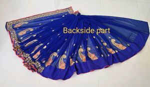 Royal Blue Georgette Saree With Thread Embroidery
