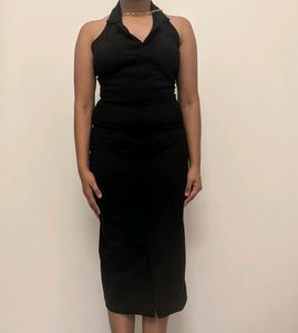 Black Midi Halter Neck Dress | Ginger