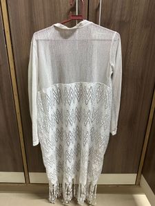 White Fringe Knit Cardigan