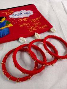 Handcrafted Red Pouch &amp; Bangles