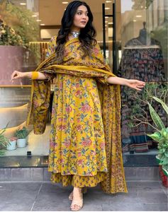 Jaipuri Flower Print Cotton Anarkali Suit
