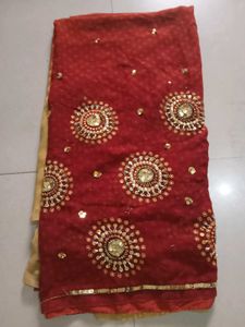 Red & Gold Embellished Saree