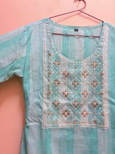 Striped Embroidered Kurta