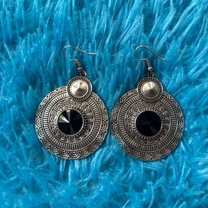 Oxidised Earrings &amp; Pearls Hoop Earring