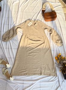 Beige Knit Midi Dress