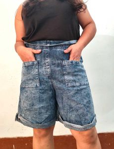 Blue Denim High-Waisted Shorts