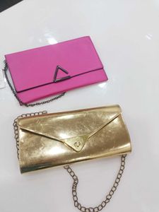 Combo Of 2bags.Pink Slingbag and a Golden bag