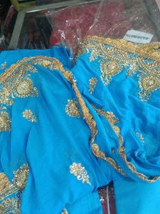 Teal &amp; Gold Embroidered Salwar Kameez