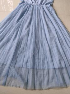 Korean Sky Blue Pleated Midi Dress