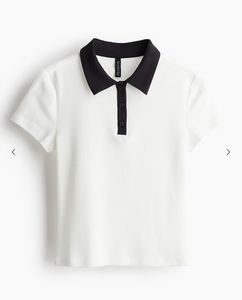 New H&M White Top with Black Color-Blocked Collar