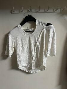 White Cut-Out Shoulder Top