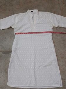 XXL White Chikan Kari Embroidered Kurti Set