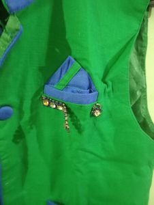 Green &amp; Blue Accent Vest Coat For Boy