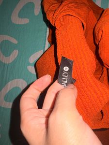 Orange Smocked Puff Sleeve Top