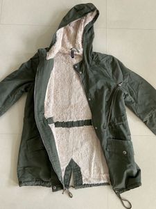 H&amp;M Olive Green Hooded Parka Jacket