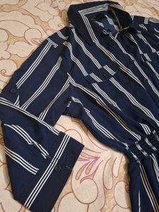 Striped Shirtdress with Tie Waist