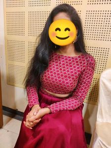 Marron Ethnic Lehenga And Crop Top