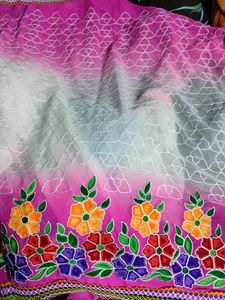 Elegant Floral Embroidered Saree