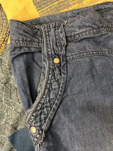 High Waist Blue Denim Capri Pants