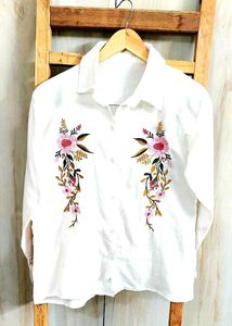White Embroidery Work Cotton Shirt Size-36