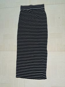 Striped Slit Midi Skirt
