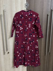 Maroon Printed Dress