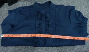 Navy Ruffle Front Blouse