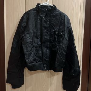 Black Cropped Bomber Jacket