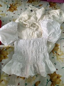 White Puff Peplum Top