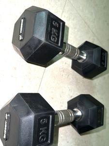 Rubber Coated Professional Exercise Hex Dumbbells (Pack of 2) (5 Kg x 2pc (Total = 10 kg), Hex Dumbell)