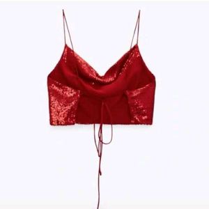 Zara Red Sequine Crop Top